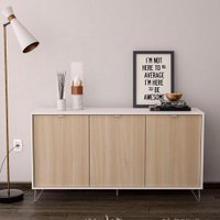 Aparador Montreal 3 Portas 3 Prateleiras com Pés de Metal Politorno Branco com Creme