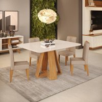 Conjunto de Sala de Jantar 4 Cadeiras Tampo Chanfrado Curvo 120x90 DJ Móveis Kiara Carvalho Yasmin Kraft