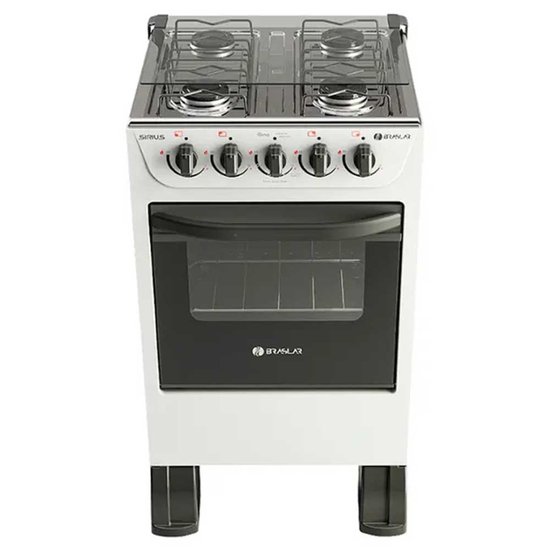 Fogão New Sirius 4 Bocas em Inox com Forno Easy Clean Braslar - Branco