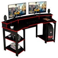 Mesa Gamer Cockpit 3 Prateleiras ME4167 Preto Vermelho Tecno Mobili