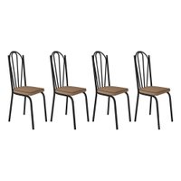 Kit 4 Cadeiras de Cozinha Alabama Estampado Rattan Bege Pés de Ferro Preto - Pallazio