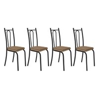 Kit 4 Cadeiras de Cozinha Montana Estampado Rattan Bege Pés de Ferro Preto - Pallazio