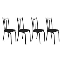 Kit 4 Cadeiras de Cozinha Montana Corino Preto Pés de Ferro Preto - Pallazio