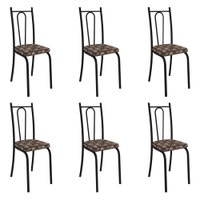 Kit 6 Cadeiras de Cozinha Montana Estampado Mosaico Palha Pés de Ferro Preto  - Pallazio