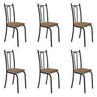 Kit 6 Cadeiras de Cozinha Montana Estampado Rattan Bege Pés de Ferro Preto - Pallazio