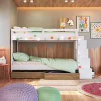 Beliche Infantil com Escada, Nicho e Gavetas Branco e Aveiro
