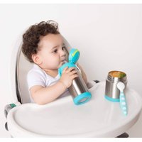 Pote com Garfo e Garrafa Térmica Buba Azul Inox Papinhas Frutas Menino +6m