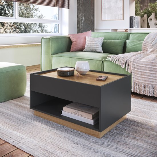 Mesa de Centro Bari Grafite Oak com Gaveta Completa Móveis