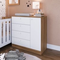 Cômoda Infantil 4 Gavetas e 1 Porta Nogal com Branco