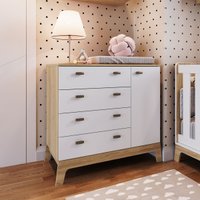 Cômoda Infantil 4 Gavetas e 1 Porta Itapuã com Branco Completa Móveis