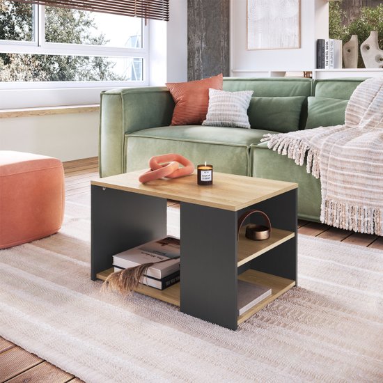 Mesa de Centro Foggia Grafite Oak com Nichos Completa Móveis