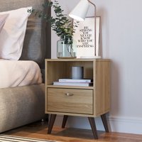 Mesa de Cabeceira Funcional com Prateleira e Gaveta Oak