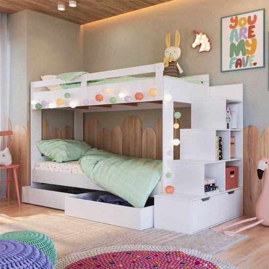 Beliche Infantil com Escada, Nicho e Gavetas Branca