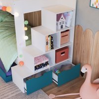 Treliche Infantil com Escada, Nicho e Gaveta Branco com Azul