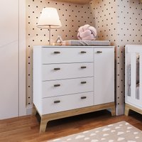 Cômoda Infantil 4 Gavetas e 1 Porta Branca com Itapuã Completa Móveis