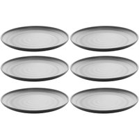 Conjunto 6 Pratos 18cm Melamina Lyor Tóquio Oriental Japonesa com Relevo Preto Fosco Sobremesa