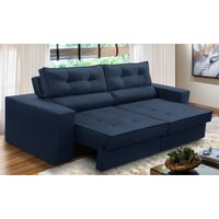 Sofá Retrátil e Reclinável 3 lugares 2,50m com Molas Mirela Suede Azul Adonai Estofados