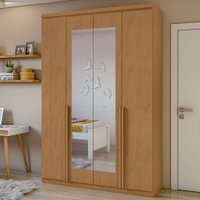 Guarda-Roupa Solteiro Melbourne 4 Portas 2 Gavetas com Espelho 100% Mdf Amêndoa Clean - Panorama Móveis