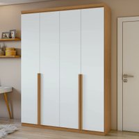 Guarda-Roupa Solteiro Melbourne 4 Portas 2 Gavetas 100% Mdf Amêndoa Clean/Branco - Panorama Móveis