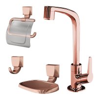 Kit com Torneira e Acessórios Plásticos Lorenzetti Flatt 2004 F71 Rose Gold