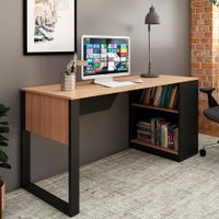 Escrivaninha Mesa Escritorio 2 Prateleiras ME4182 Amendoa Preto Tecno Mobili