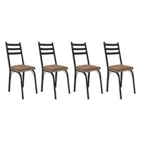 Kit 4 Cadeiras de Cozinha Luisiana Estampado Rattan Bege Pés de Ferro Preto - Pallazio