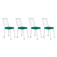 Kit 4 Cadeiras de Cozinha Delaware Corino Azul Turquesa Pés de Ferro Branco - Pallazio