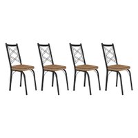 Kit 4 Cadeiras de Cozinha Delaware Estampado Rattan Bege Pés de Ferro Preto - Pallazio