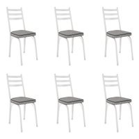 Kit 6 Cadeiras de Cozinha Luisiana Estampado Grafiato Pés de Ferro Branco - Pallazio