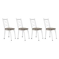 Kit 4 Cadeiras de Cozinha Delaware Estampado Cedro Pés de Ferro Branco - Pallazio