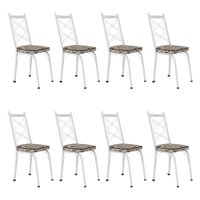 Kit 8 Cadeiras de Cozinha Delaware Estampado Cedro Pés de Ferro Branco - Pallazio