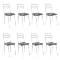 Kit 8 Cadeiras de Cozinha Luisiana Estampado Platina Pés de Ferro Branco - Pallazio