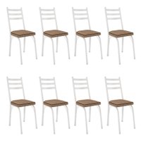 Kit 8 Cadeiras de Cozinha Luisiana Estampado Rattan Bege Pés de Ferro Branco - Pallazio