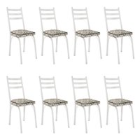 Kit 8 Cadeiras de Cozinha Luisiana Estampado Cedro Pés de Ferro Branco - Pallazio