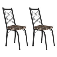 Kit 2 Cadeiras de Cozinha Delaware Estampado Mosaico Palha Pés de Ferro Preto - Pallazio