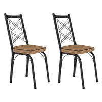 Kit 2 Cadeiras de Cozinha Delaware Estampado Rattan Bege Pés de Ferro Preto - Pallazio