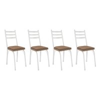 Kit 4 Cadeiras de Cozinha Luisiana Estampado Rattan Bege Pés de Ferro Branco - Pallazio