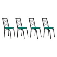 Kit 4 Cadeiras de Cozinha Delaware Corino Azul Turquesa Pés de Ferro Preto - Pallazio