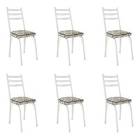 Kit 6 Cadeiras de Cozinha Luisiana Estampado Cedro Pés de Ferro Branco - Pallazio