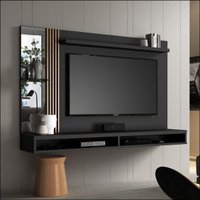 Painel home paris para TV até 55 Polegadas Ripado com Espelho - Preto/Naturale