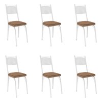 Kit 6 Cadeiras de Cozinha Virginia Estampado Rattan Bege Pés de Ferro Branco - Pallazio