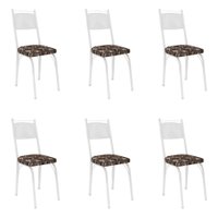 Kit 6 Cadeiras de Cozinha Virginia Estampado Mosaico Palha Pés de Ferro Branco - Pallazio