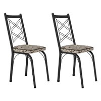 Kit 6 Cadeiras de Cozinha Delaware Estampado Cedro Pés de Ferro Preto - Pallazio