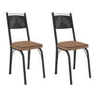 Kit 2 Cadeiras de Cozinha Virginia Estampado Rattan Bege Pés de Ferro Preto - Pallazio