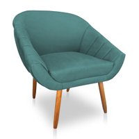 Poltrona Bianca Suede Azul Turuqesa Pés Palito Castanho - Pallazio