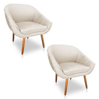 Kit 02 Poltronas Bianca Suede Bege Pés Palito Castanho - Pallazio