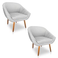 Kit 02 Poltronas Bianca Suede Cinza Pés Palito Castanho - Pallazio