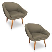 Kit 02 Poltronas Bianca Suede Marrom Rato Pés Palito Castanho - Pallazio