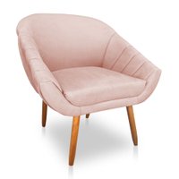 Poltrona Bianca Suede Rosa Bebê Pés Palito Castanho - Pallazio