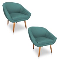 Kit 02 Poltronas Bianca Suede Azul Turuqesa Pés Palito Castanho - Pallazio